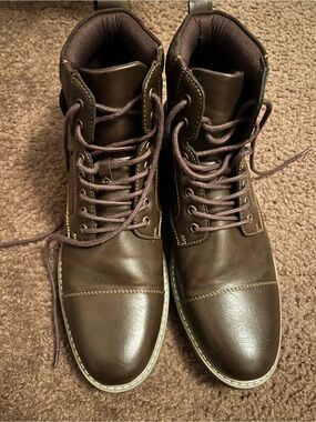 jf j.ferrar Men's Dark Brown Leather Lace-Up Boots